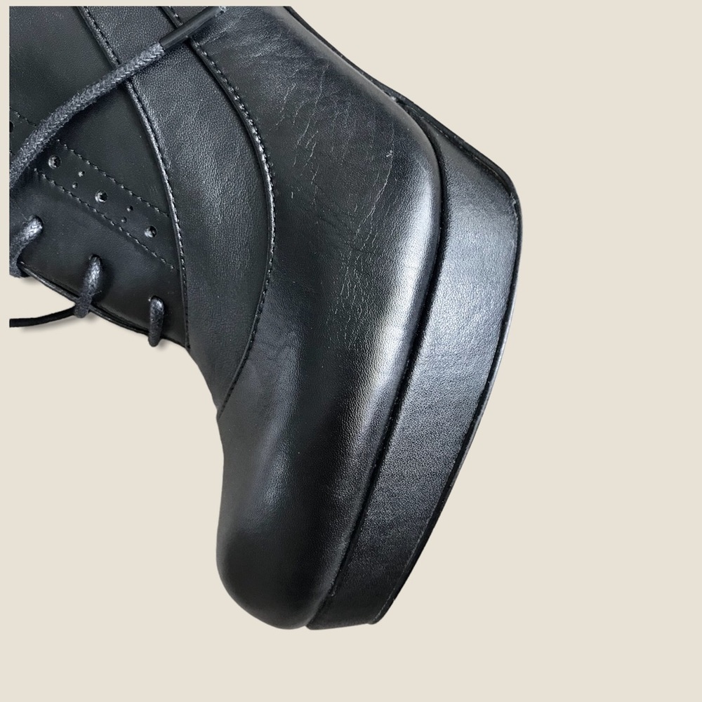 Bata Genuine Black Leather Oxford Stiletto/Pump Lace Up Platform Ankle Booties - Picture 11 of 14